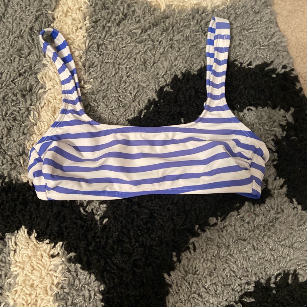 Blue and white target bikini top